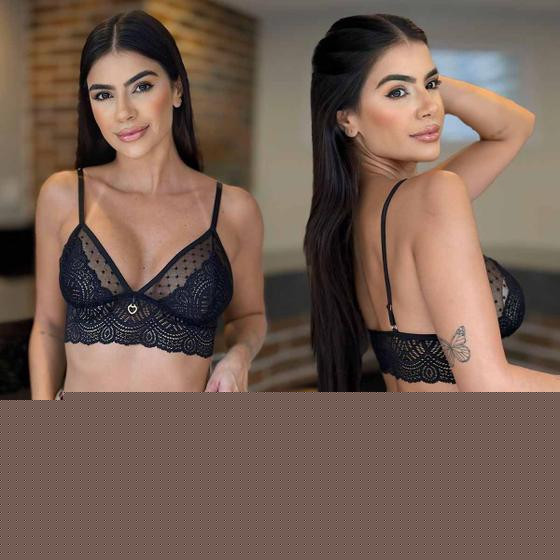Imagem de Conjunto Lingerie Sem Bojo Sensual Calcinha fio Dental Tule Rendada Sexy