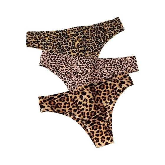 Imagem de Conjunto De Calcinhas Sexy Em Estampa De Leopardo Para Mulheres WarmSteps 3 Peças Sem Costura Em