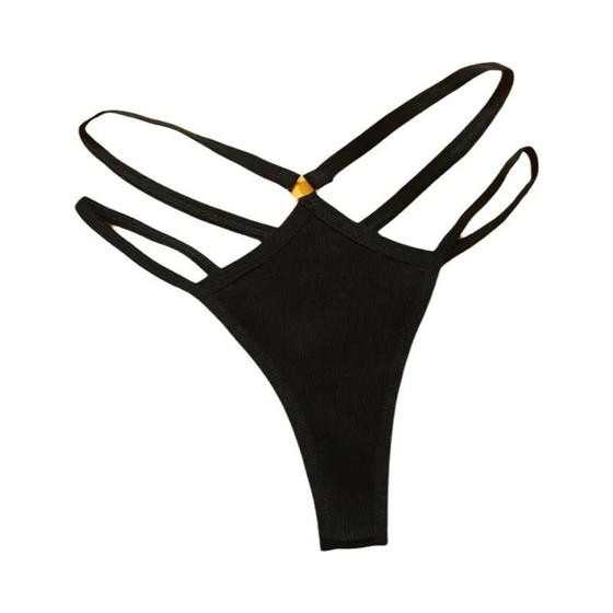 Imagem de Tanga Sexy De Algodão Com Cintura Baixa Para Mulheres, Com Detalhes Vazados, Elástica, Sem Costura E