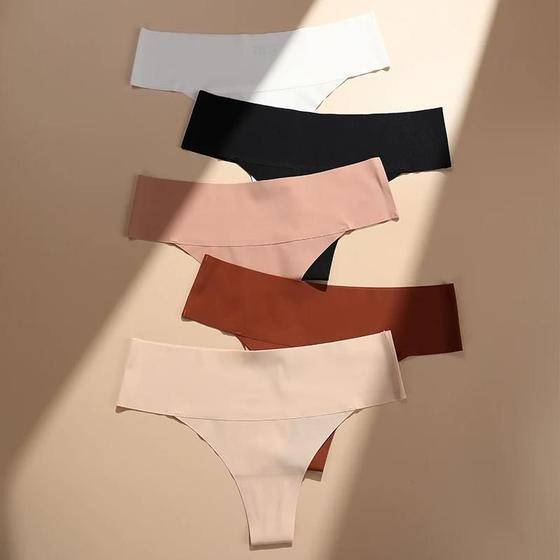 Imagem de Calcinha Feminina Sexy Sem Costura De Algodão, Cintura Média, Respirável, T-back, Hipster, Tanga
