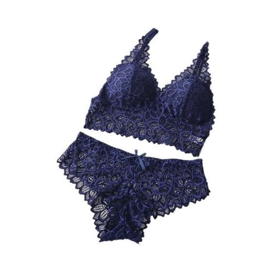 Imagem de Conjunto De Sutiã Sexy De Renda Com Decote Profundo E Calcinhas, Bralette Sem Costura Bordado