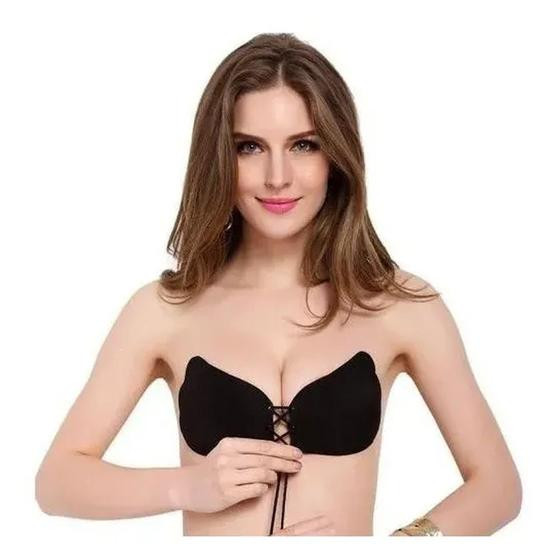 Imagem de Sutiã Adesivo Invisível Levanta Seio PUSH UP Com Amarração PRETO G
