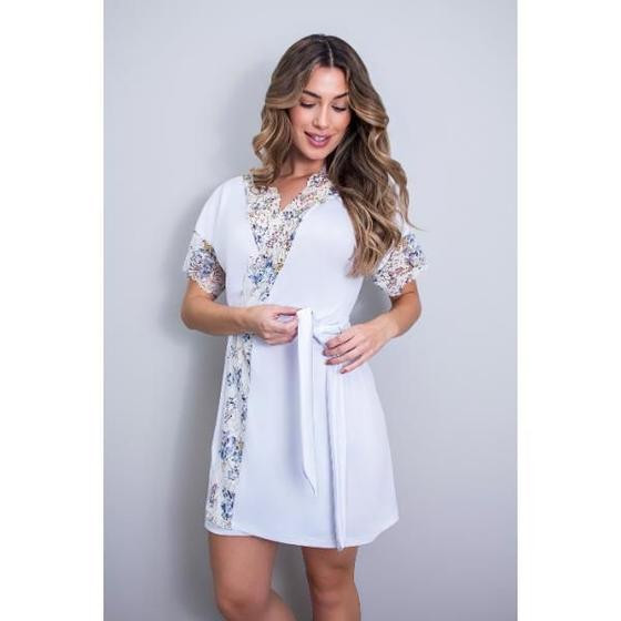 Imagem de Robe de Luxo Microfibra Com Renda Hobby Roupão Roupa de Dormir com Cinto Lingerie Sexy para Noite Especial Manga Curta