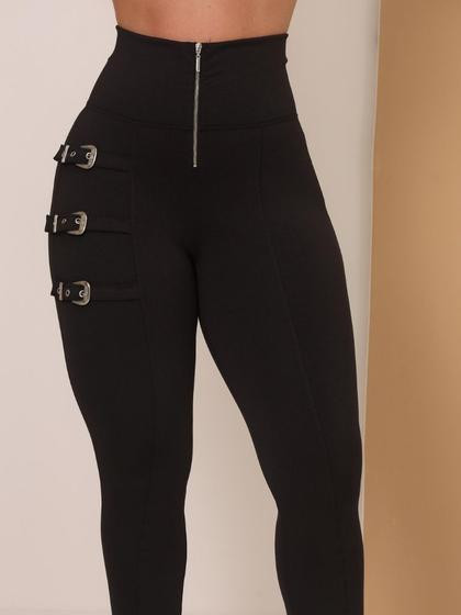 Imagem de Calça Modeladora Legging Power Feminino com Detalhe de Cintos Lateral e Ziper Elegante