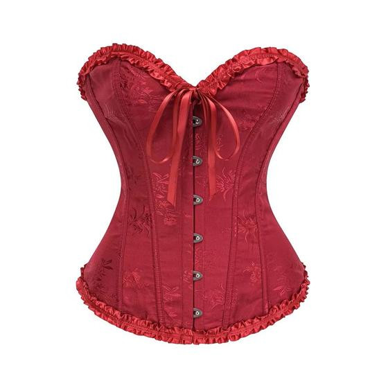 Imagem de Espartilho Corset Corpete Cinta Modela Cintura Sexy Brocado Cor:BordôTamanho:46 (3XL)