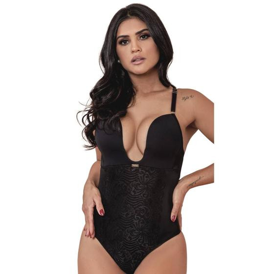 Imagem de Body Decote Profundo Modelador Bojo Compressão Rendado Sexy