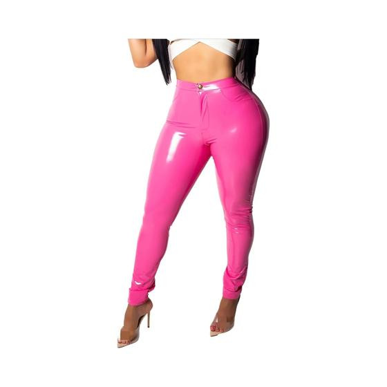 Calças Femininas De Cintura Alta Em material sintético De Látex, Modelo Skinny, Efeito Push Up, Cor - Gadotboutique