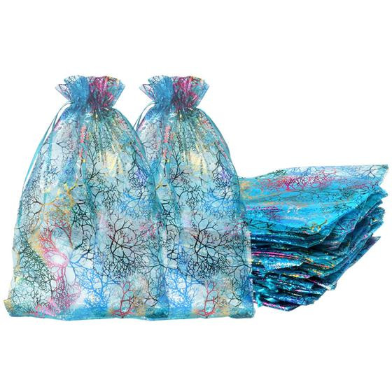 Sacos de presente Zwish Organza Blue Coralline 20x30cm, pacote com 50