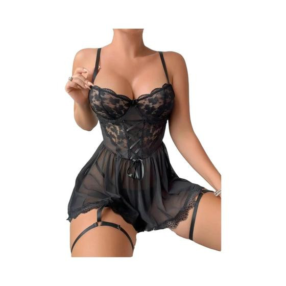 Imagem de Conjunto De Lingerie Sexy Transparente Para Mulheres, Sutiã, Calcinha E Meias, Fantasia De Roupa