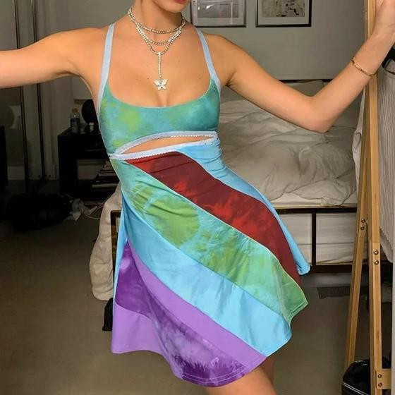 Imagem de Vestido Mini Colorido Sexy Com Recortes E Costas Descobertas Para Mulheres, Fantasia De Festa De