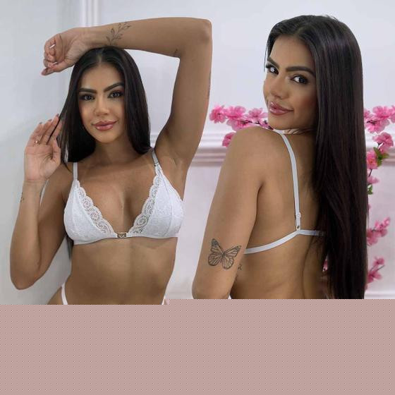 Conjunto Lingerie Sensual Sem Bojo Com Fecho de Plástico Calcinha Fio Dental Sexy Rendada - Like4you