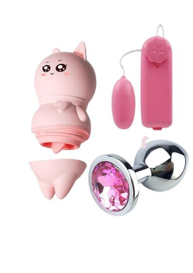 Vibrador de Clitóris com Língua + Bullet Estimulador + Plug Anal em Aço Inox P - Sexy Import