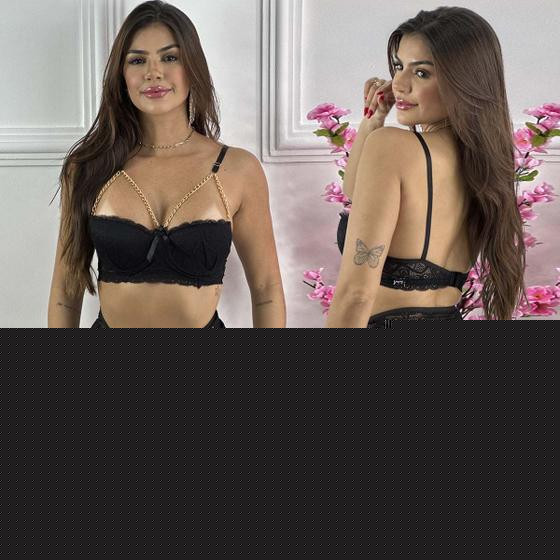 Lingerie Luxo Corrente Dourada Renda Sexy Feminina Sensual Com Cinta Calcinha Fio - Like4you