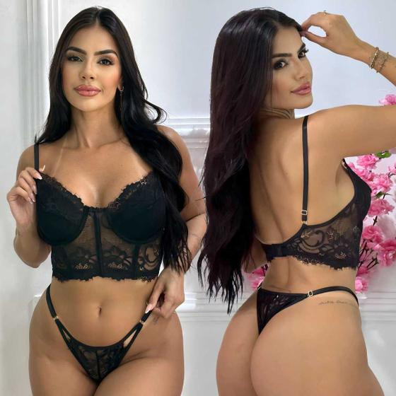 Conjunto Lingerie Cropped Renda Sexy Sensual Calcinha Fio - Like4you