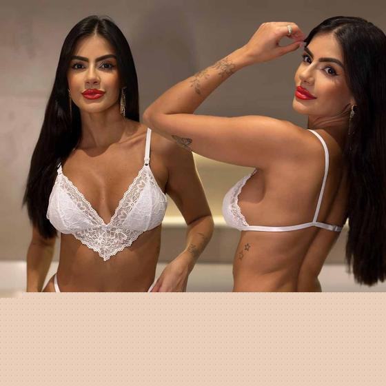 Sutiã Cropped Renda Sem Bojo Calcinha Fio Dental Lingerie - Kariny