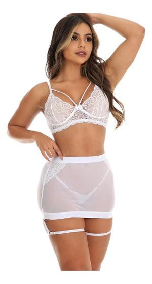 Conjunto Lingerie Sensual Sexy 3 Peças Com Calcinha Saia Tule - Aunika Moda Intima Lingerie