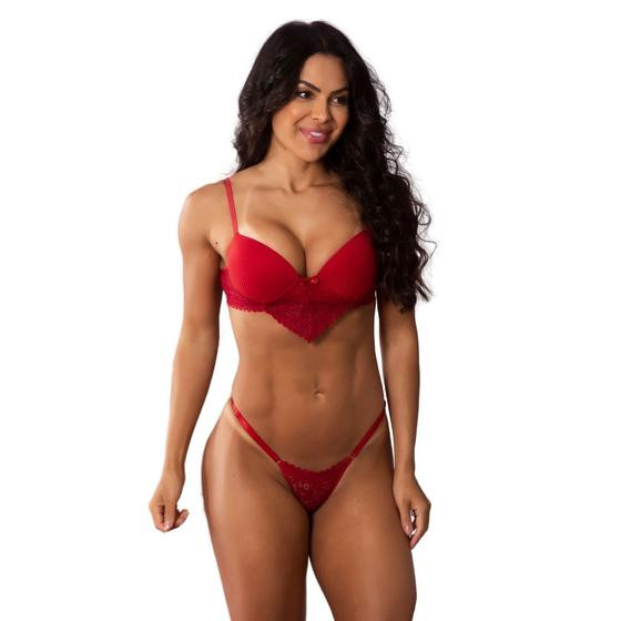 Conjunto Sutiã com Bojo e Calcinha Fio Canelado Sexy Renda - Surreal Lingerie