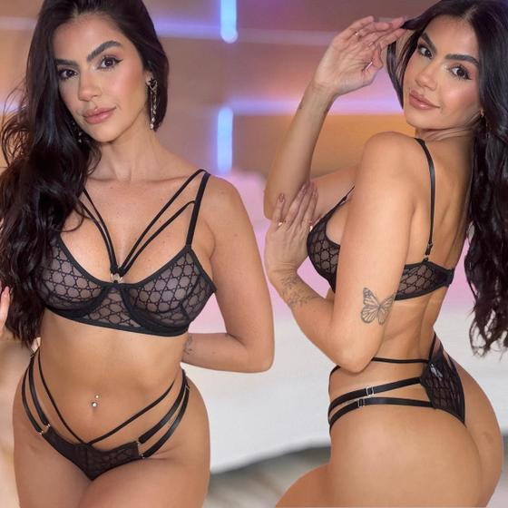 Conjunto Lingerie Sensual Strappy Sem Bojo Com Aro Calcinha Fio - Like4you