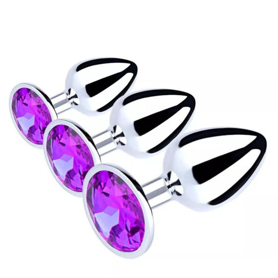 Imagem de Kit Plug Anal com Joia em Aço Dilatador 3 unidades P M G