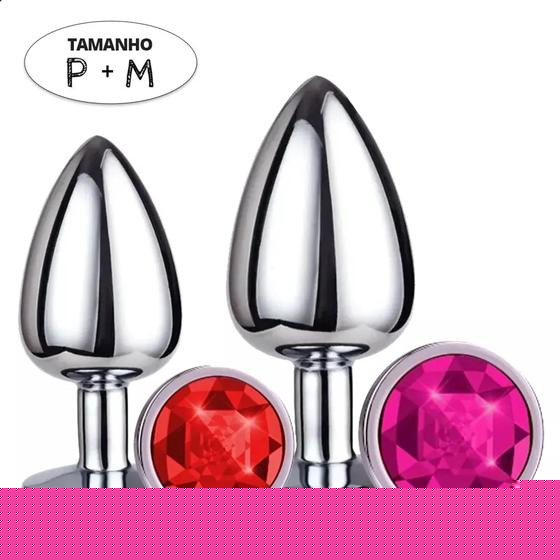 Kit Plug Anal com joia em Aço Dilatador 2 Unidades Tam P e M - Sexy Import