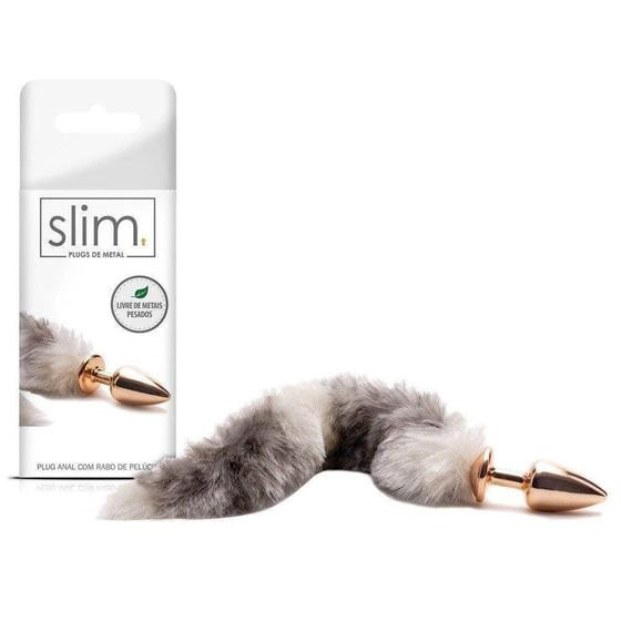 Plug anal de metal Slim - Rabo Curto de Pelúcia - Sexy Fantasy