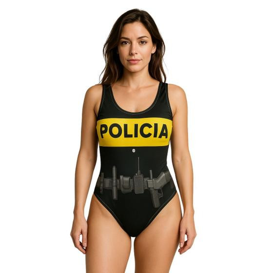 Body Polícial Adulto Fantasia Carnaval Feminino - Único - Fantasias Byfa