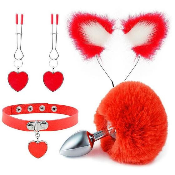 Imagem de Kit - Rabo de Coelho com Tiara de Orelhas - Grampos para os seios em Metal e Gargantilha