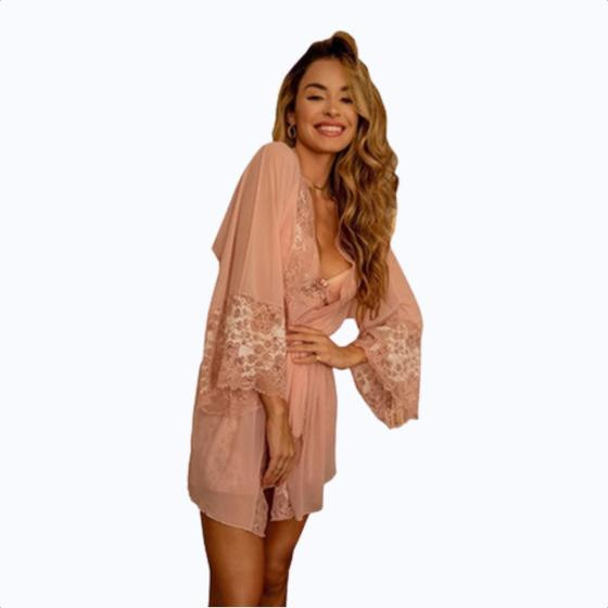 Imagem de Robe Roupão Feminino Hobby Inverno Lingerie Sensual Cetim Romance Tendência Lindo Lançamento Luxo Tule Renda Sexy Transparente