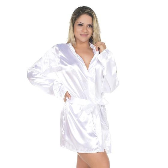 Imagem de Camisola Robe em Cetim Branca Pimenta Sexy