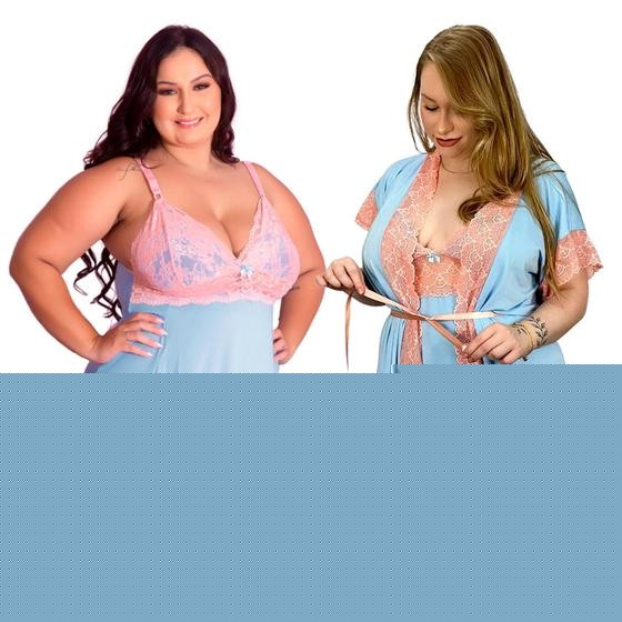 Imagem de Kit Camisola Sexy E Robe Plus Size Sedutora Tamanho Grande