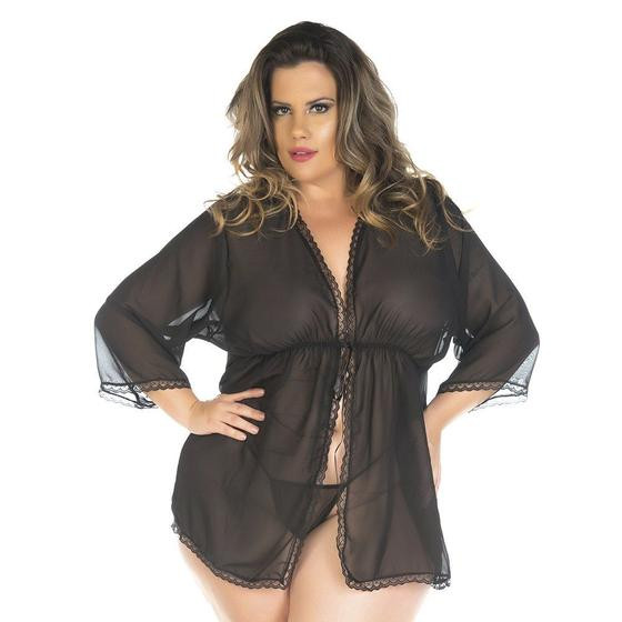 Imagem de Robe Plus Size Felina Preto Pimenta Sexy - Hobby Sexy