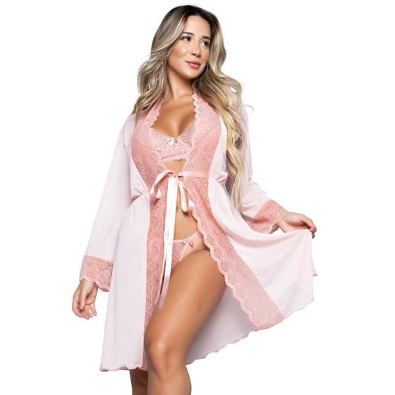 Imagem de Kit 5 Conjuntos Lingerie Vekyo Sem bojo e Robe Feminino Sexy em Renda e Tule