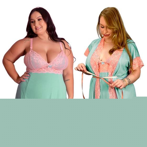 Imagem de Kit Robe e Camisola Sexy Plus Size Sedutora Tamanho Grande Confortável