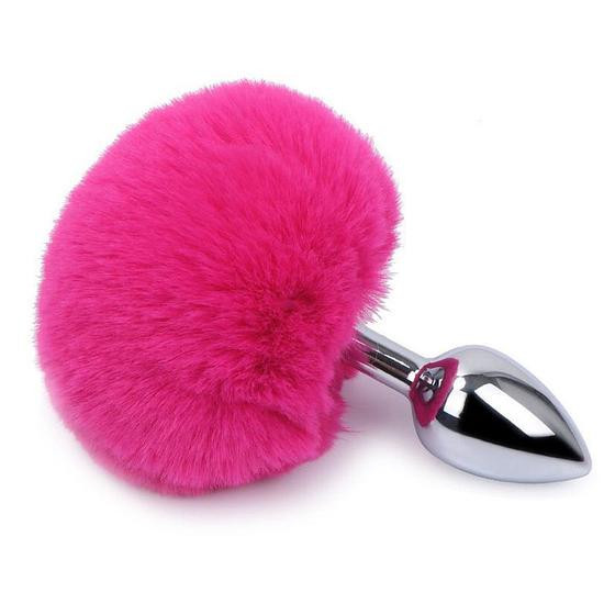 Imagem de Plug Anal Pompom Tamanho P 7cm x 2,8cm em Aço Rabo de Coelho Lilás