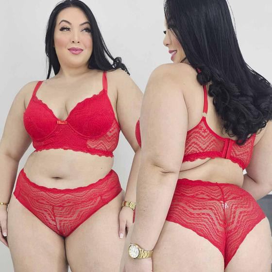 Conjunto Lingerie Plus Size Rendado Sensual Calcinha Hot Pants Com bojo Sexy - Like4you