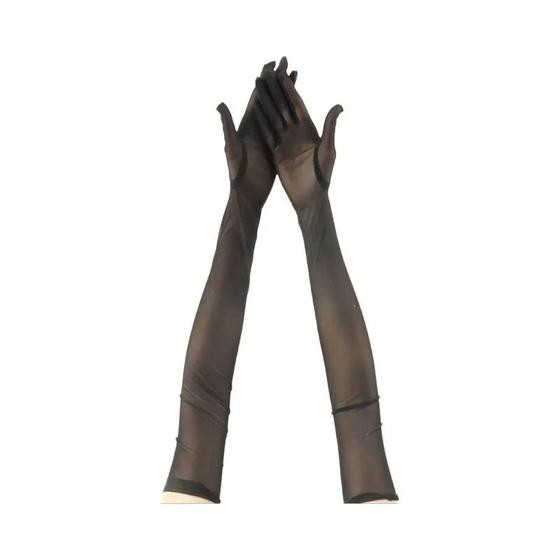 Luvas De Tule Preto Ultrafinas E Respiráveis De 53cm Para Mulheres, Elegantes, Sexy, Transparentes, - LAOVCE