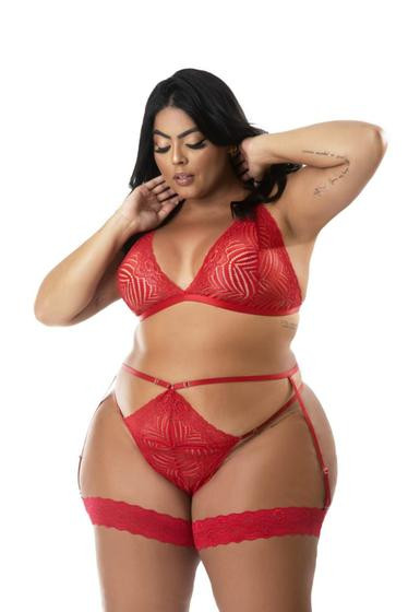 Lingerie Plus Size Com Cinta Liga Perneira Sensual Fio Dental Sexy - Aunika Moda Intima Lingerie