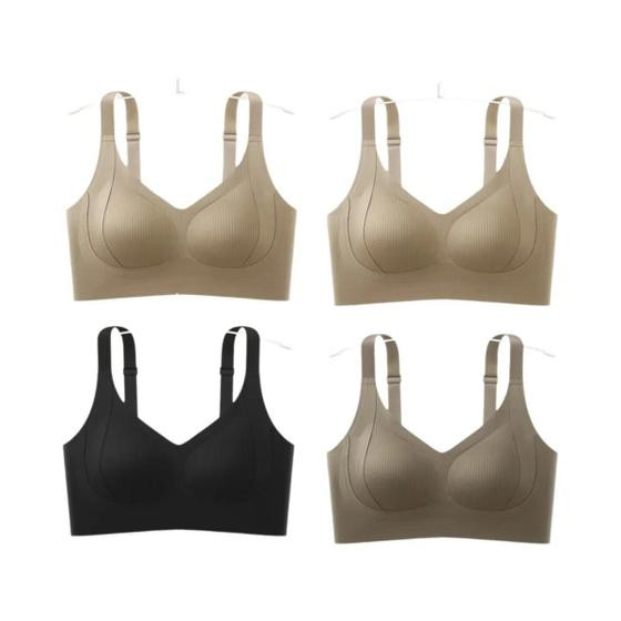 Conjunto De 4 Sutiãs Femininos Sexy Com Bojo E Decote V Sem Costura, Sem Aro, Alças Largas, Tamanhos - fenlandwell