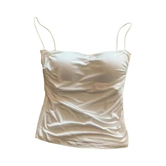 Top Curto Sexy Sem Mangas Em Cor Sólida Com Alças Finas E Suporte Macio Com Almofada Fixa Para O - other