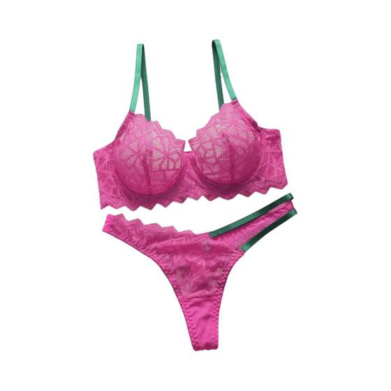 Conjunto De Lingerie Sexy Feminina Com Renda E Bordado, Sutiã Transparente Com Alças Ajustáveis E - NONE