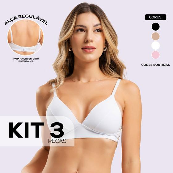 Kit 3 Sutiãs Soft Com Bojo Sexy Alças Reguláveis Sem Aro Comfort Lingerie Feminina - Dyeu Modas