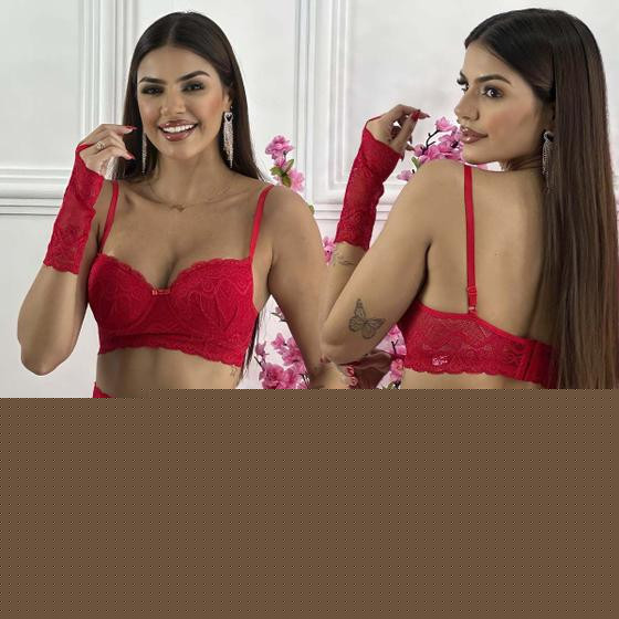 Conjunto Lingerie Com Saia Sexy Luvas Renda Luxo Sensual Sensual - Like4you