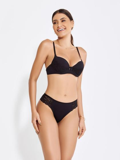 Imagem de Conjunto lingerie canelado sexy com bojo e renda
