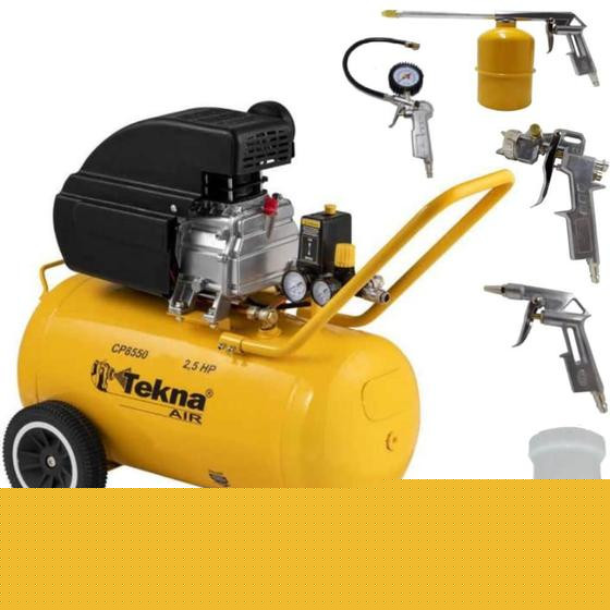 Imagem de Compressor de Ar Portátil 2,5 HP 8,5 Pés 50 Litros com Kit Multiuso TEKNA
