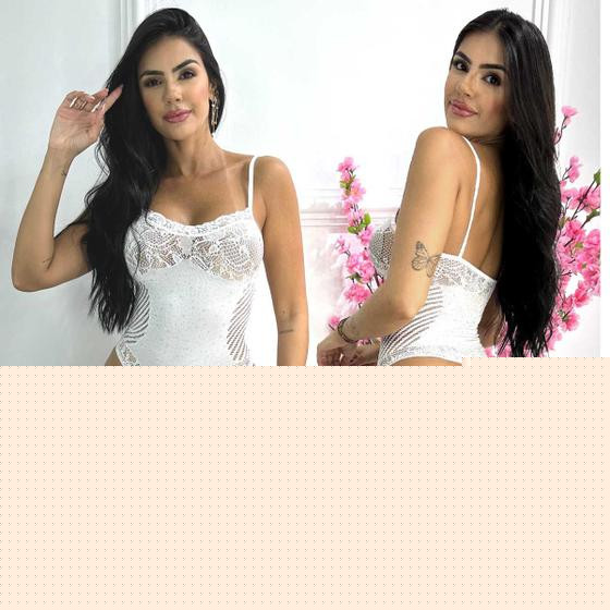 Imagem de Lingerie Transparente Sensual Body Arrastão C/meias Completo Sexy