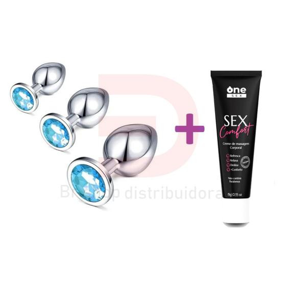 Imagem de Sex Comfort Lubrificante Anal + Kit Plug Anal Tamanho P, M e G