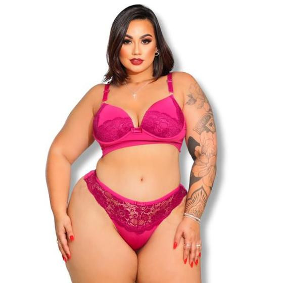 Imagem de Kit 5 Conjuntos Calcinha e Sutiã Fio Plus Size Confort Renda