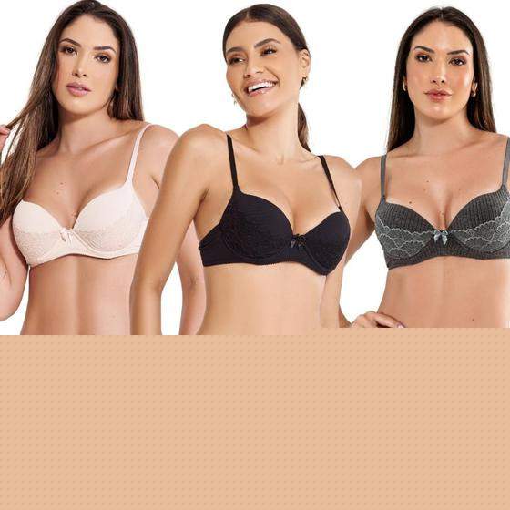 Imagem de Kit C/10 Conjunto Lingerie Canelado Sexy Com Bojo E Renda