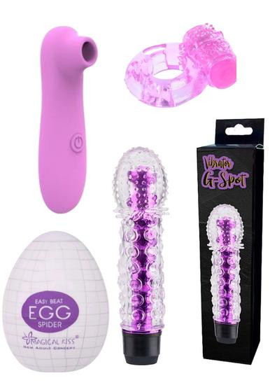 Imagem de Kit Sugador de Clitóris Estimulador + Vibrador Feminino Ponto G + Egg Masturbador + Anel Peniano