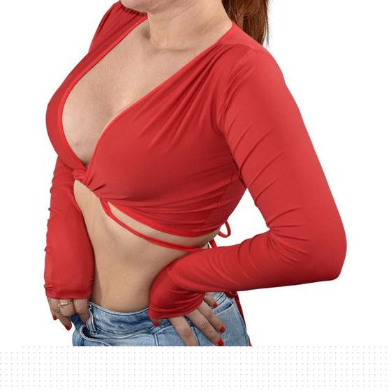 Imagem de Blusinha Decotada Manga Longa Use Na Academia Super Sexy - Z46